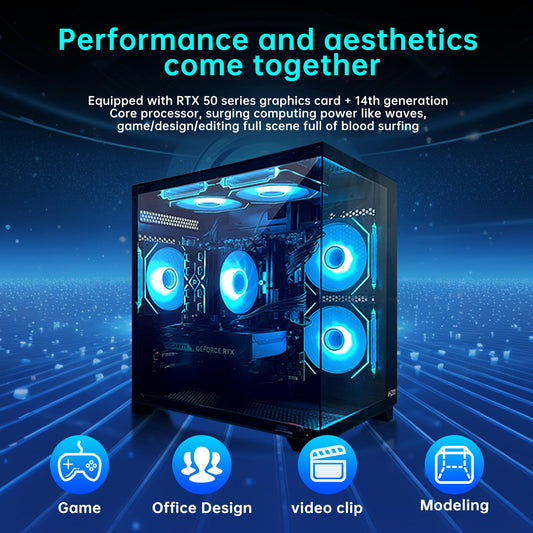 AOACE Gaming PC Desktop INTEL Core i5 14400F, NVIDIA RTX 5060Ti 8G DLSS 4 , 32GB DDR5 RAM 6400MHz,1TB NVMe PCIe4.0, Wi-Fi6E, Game Design Office console,Sea View Room