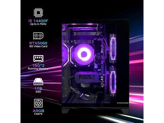 AOACE Gaming PC Desktop INTEL Core i5 14400F, NVIDIA RTX 5060 8G DLSS 4, 32GB DDR4 RAM 3200MHz,1TB NVMe PCIe4.0, Wi-Fi6E, Game Design Office console,Sea View Room