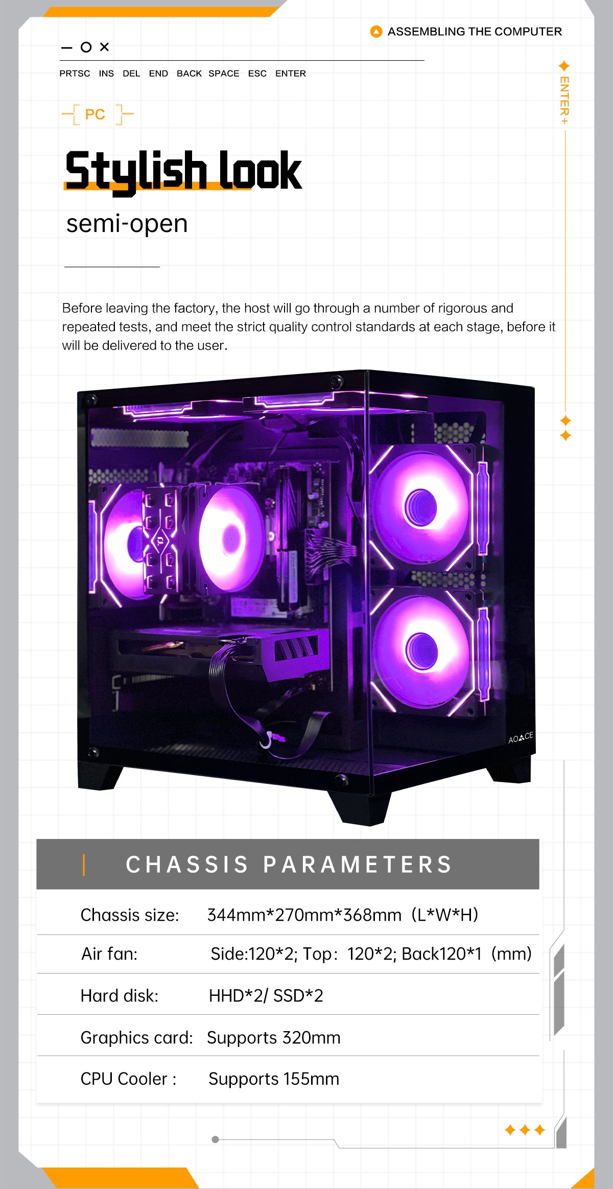 AOACE Gaming PC Desktop INTEL Core i5 14400F, NVIDIA RTX 5060 8G DLSS 4, 32GB DDR4 RAM 3200MHz,1TB NVMe PCIe4.0, Wi-Fi6E, Game Design Office console,Sea View Room